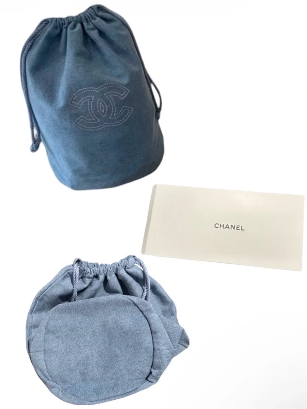 CHANEL Light Blue Drawstring Pouch with CC Logo